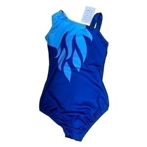 One Piece Leotard For Gymnastics with  Rhinestones and Flame - Blue - Size 12